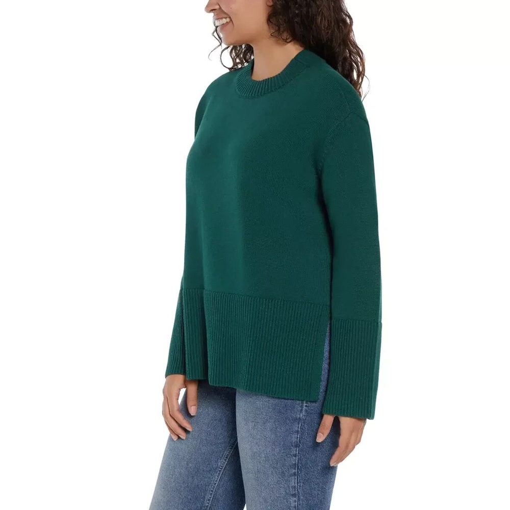 NWT GAP Deep Teal 100% Cotton Split Seam Crew Neck Knit Ribbed Sweater Cozy